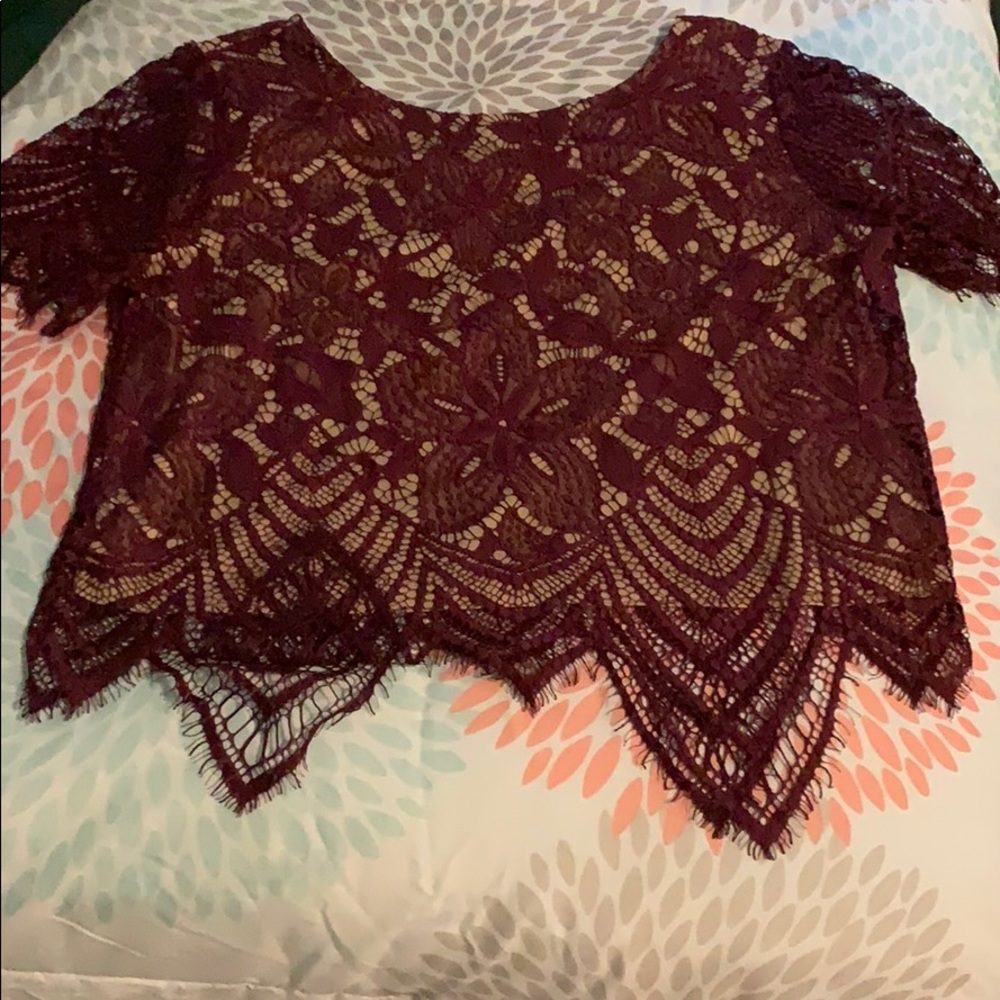 Burgundy Mesh Crop Top